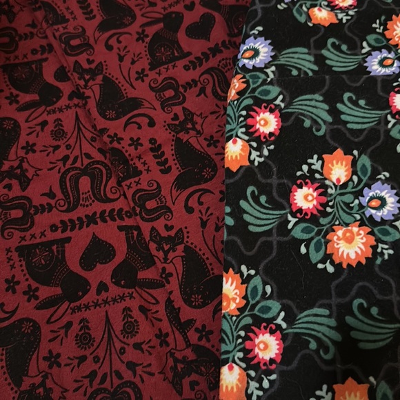 2 pair legging bundle nature forest M & black swirly fire flower floral OS - Picture 2 of 2